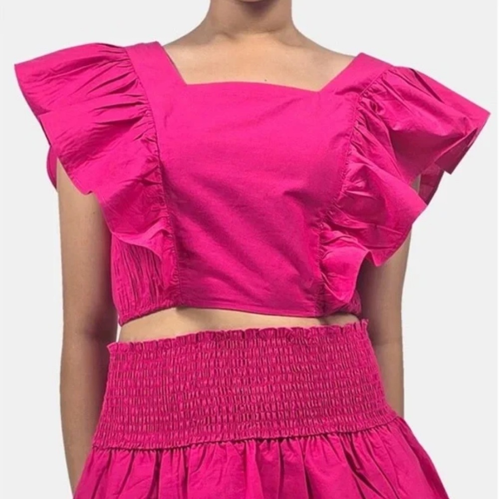 Ruffled Crop Top in Hot Pink